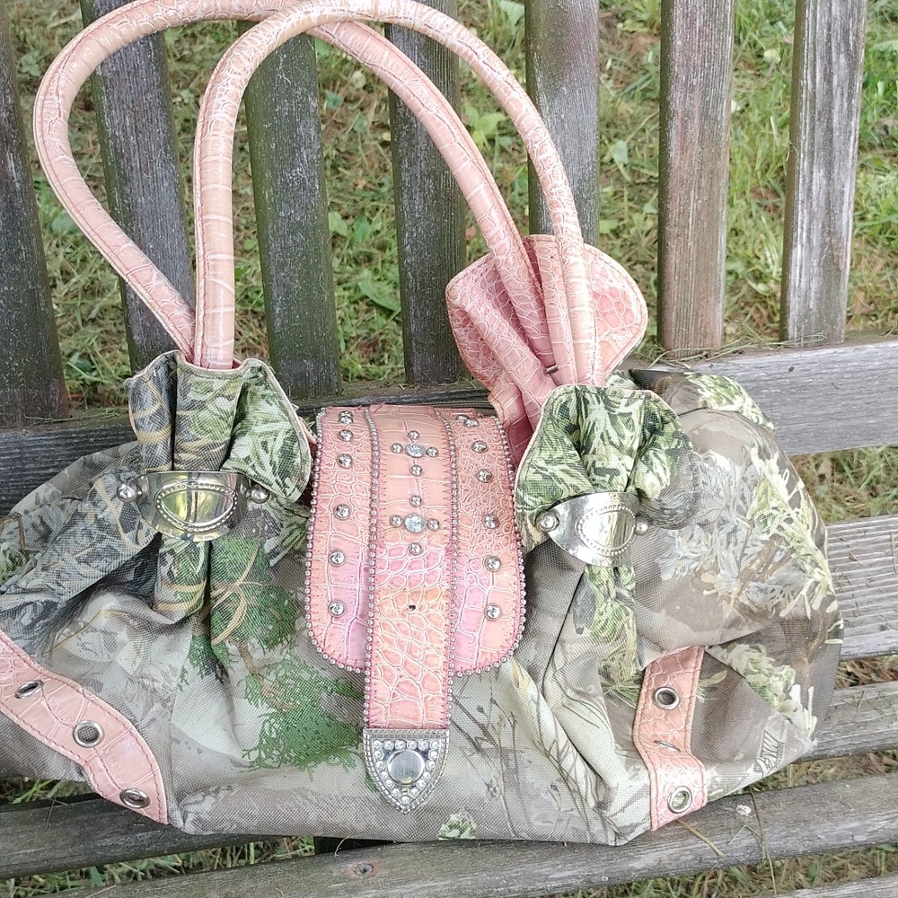 One of a kind pink and green satchel purse